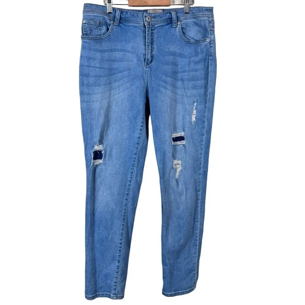 Chico's so slimming distressed ankle fit jeans.